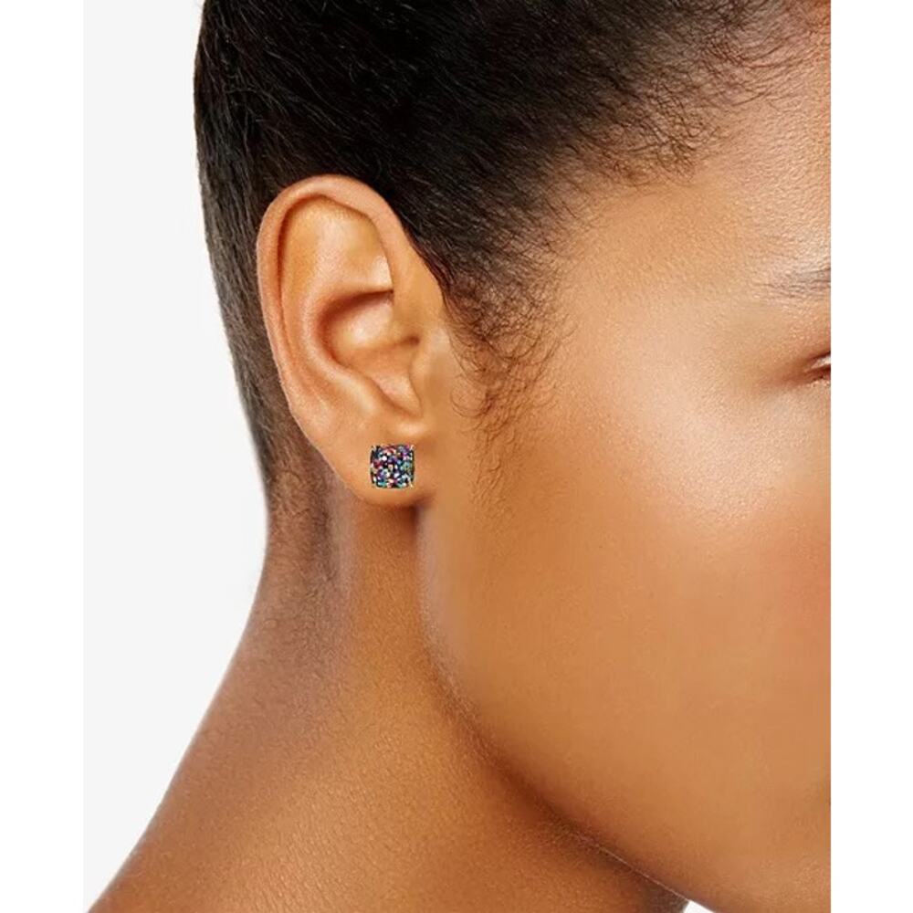 Kate Spade Glitter Crystal Square Gold Tone Stud Earrings Multicolor Rainbow NWT - Picture 5 of 5